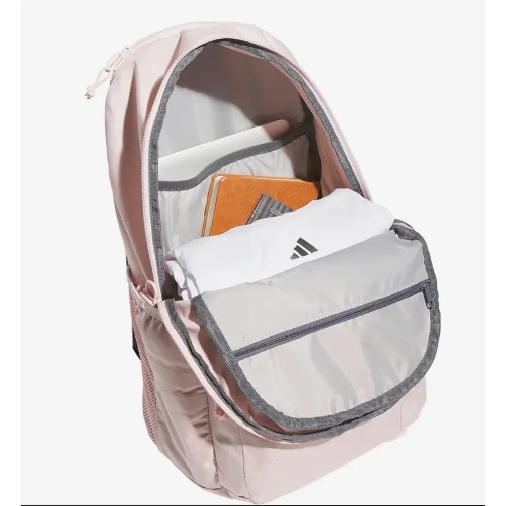 Adidas Backpack Women OSFA Pink Grey Laptop School 3-Stripes NEW IU7665 - Picture 2 of 8